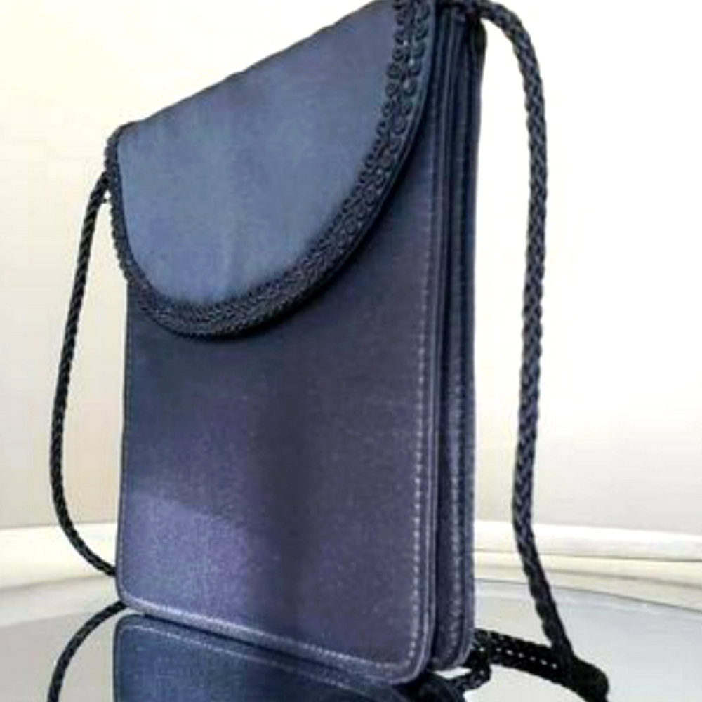 NEW Black Sateen Embroidered Evening Bag